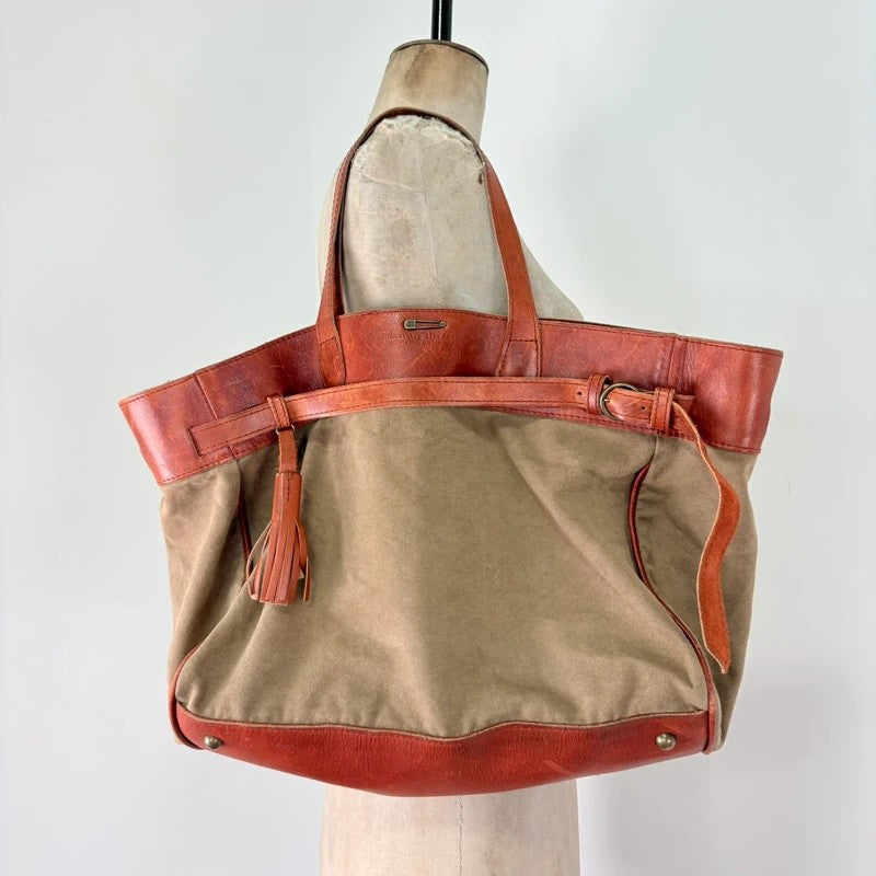 Slouchy oversized leather and canvas shoulder bag