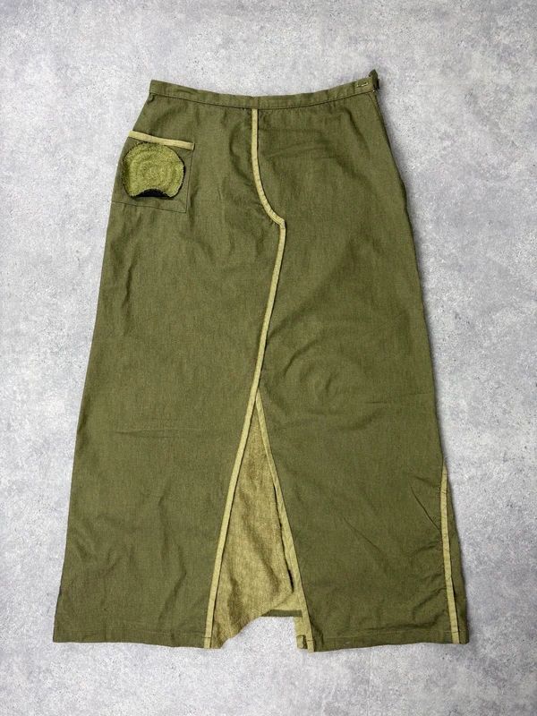 asymmetric khaki maxi skirt