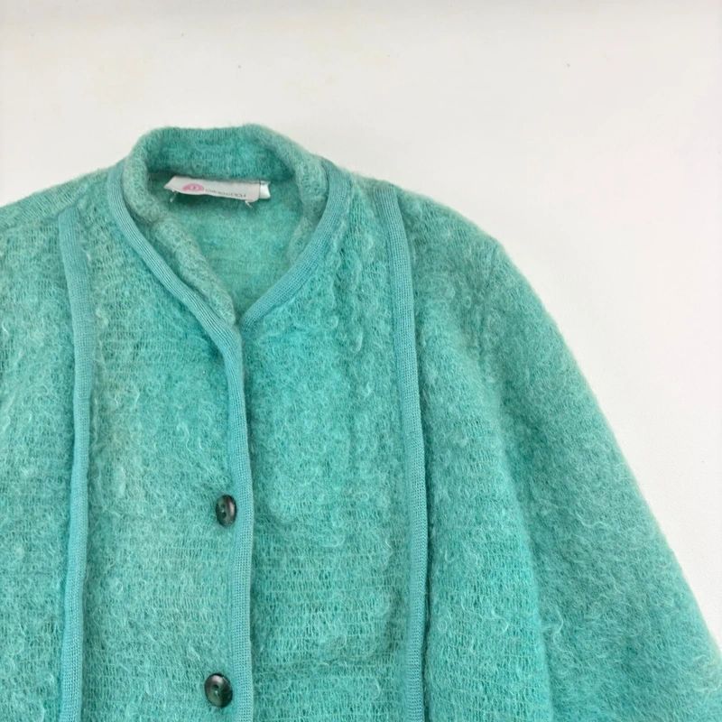 Green Mohair panelled Slouchy Cardigan knit