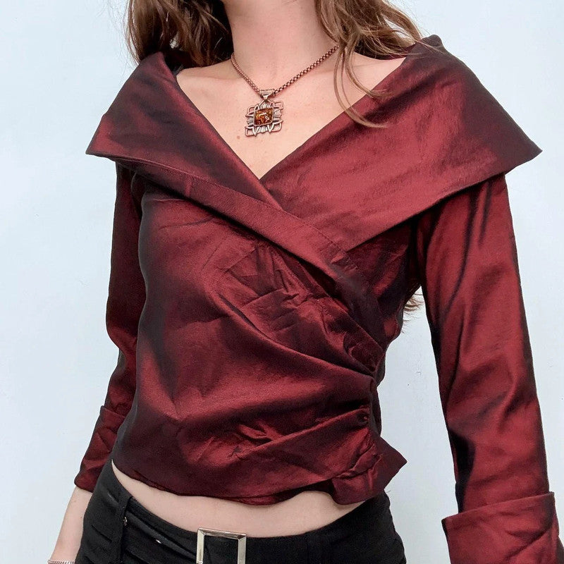 red structured off the shoulder shirt