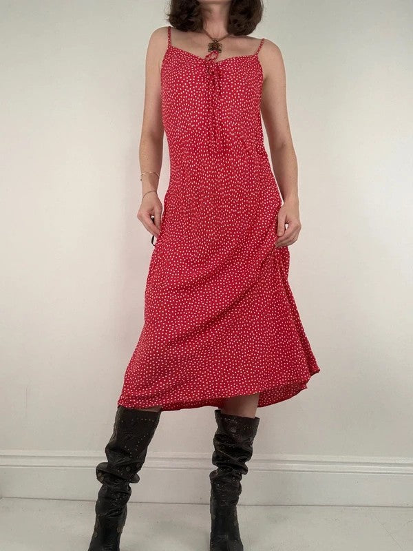 red polkadot cami slip maxi summer dress