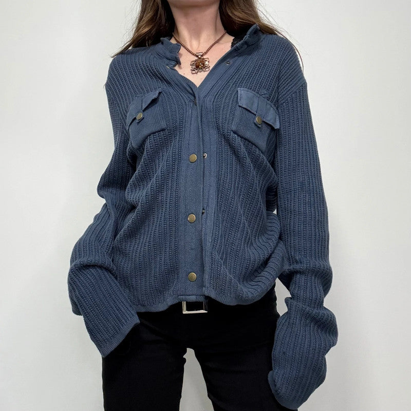 blue knitted military cardigan