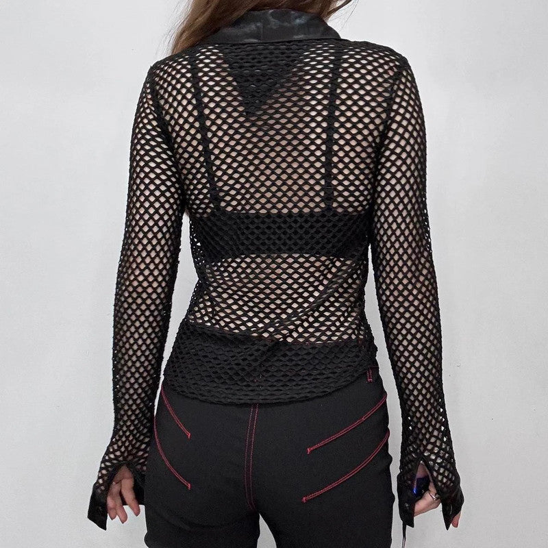 sheer fishnet mesh grunge shirt