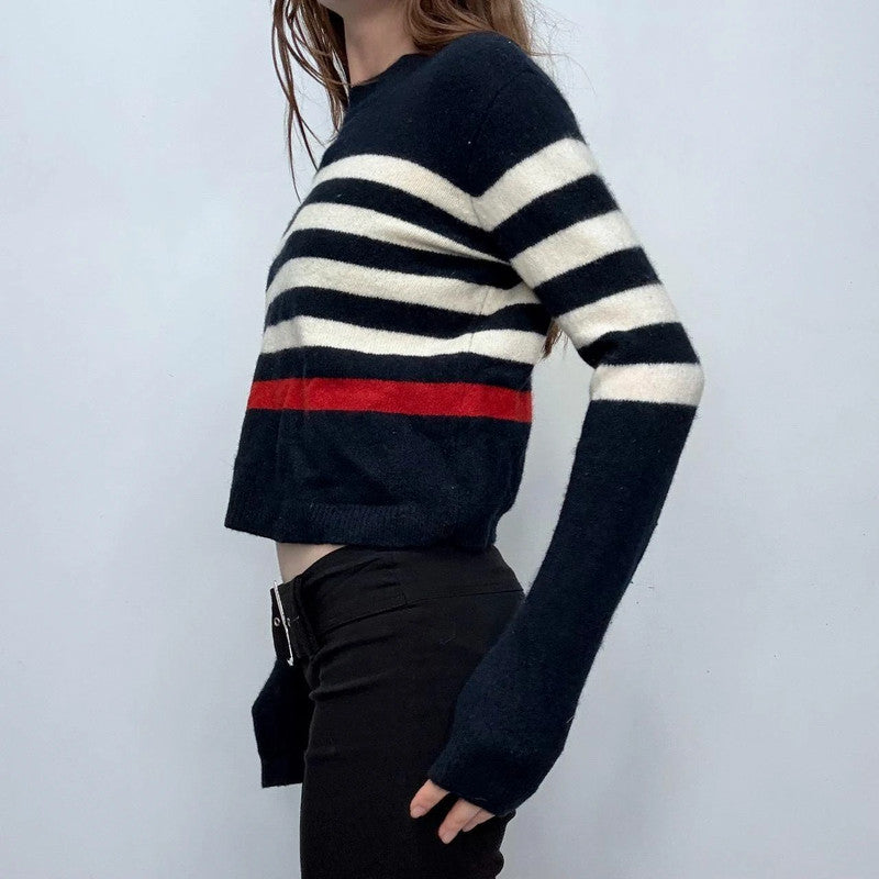 navy wool striped knit jumper