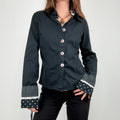 black polkadot flared shirt