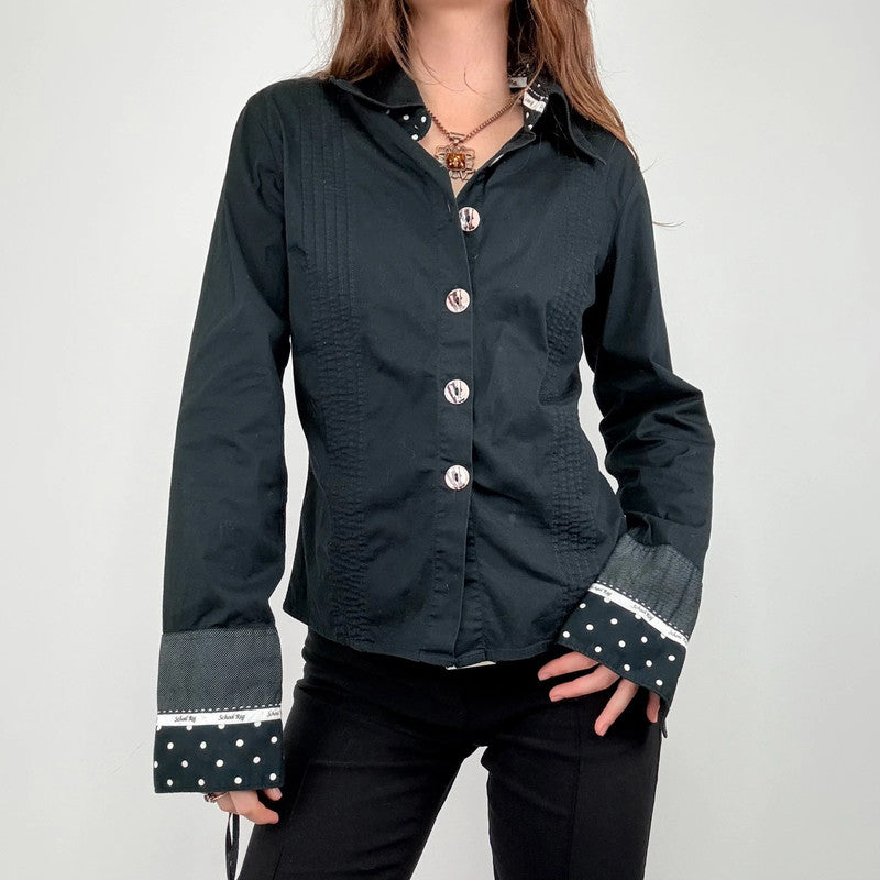 black polkadot flared shirt