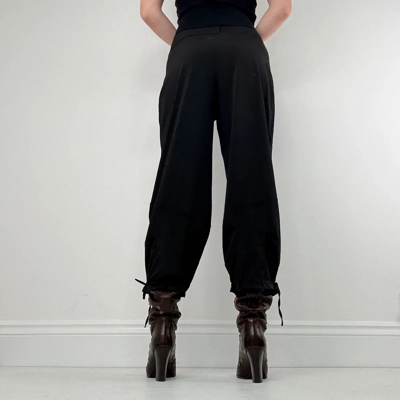 black pleated tech trousers