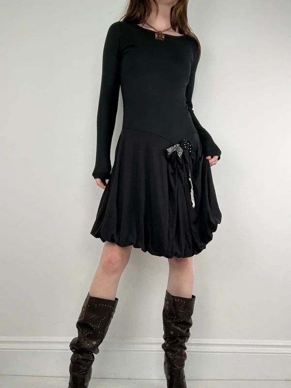 cop copine long sleeve pleated puff dress