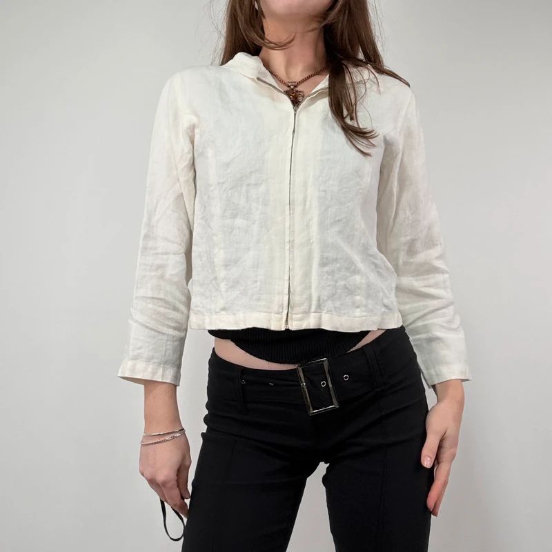 White Linen mini cropped shirt