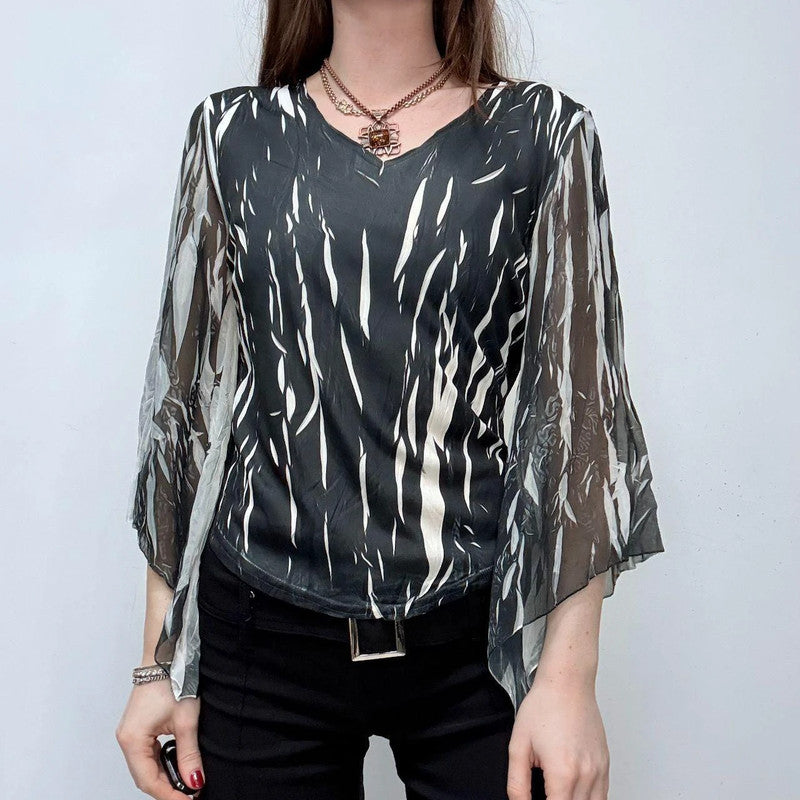 crinkle printed flared grunge top