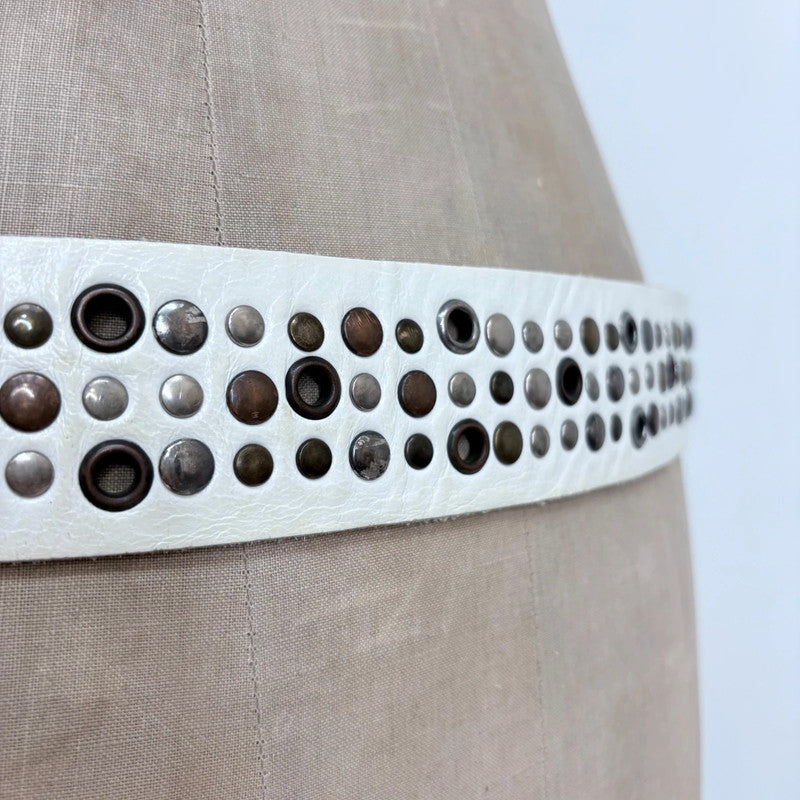 white leather studded belt