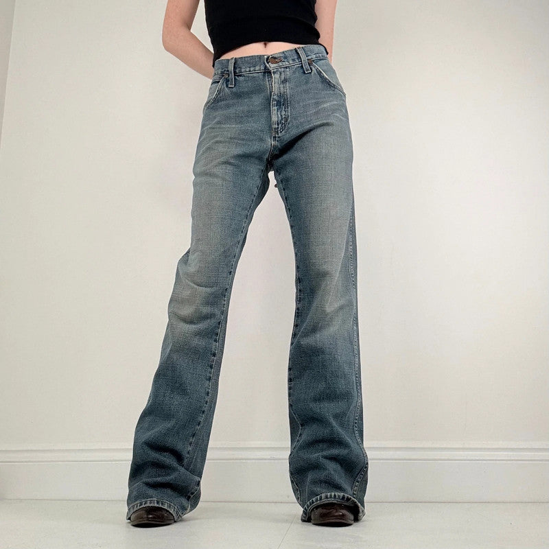 distressed denim flared baggy jeans