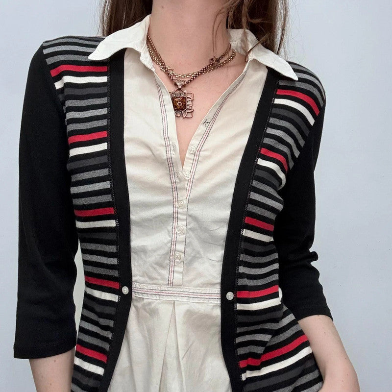 fitted striped flare shirt