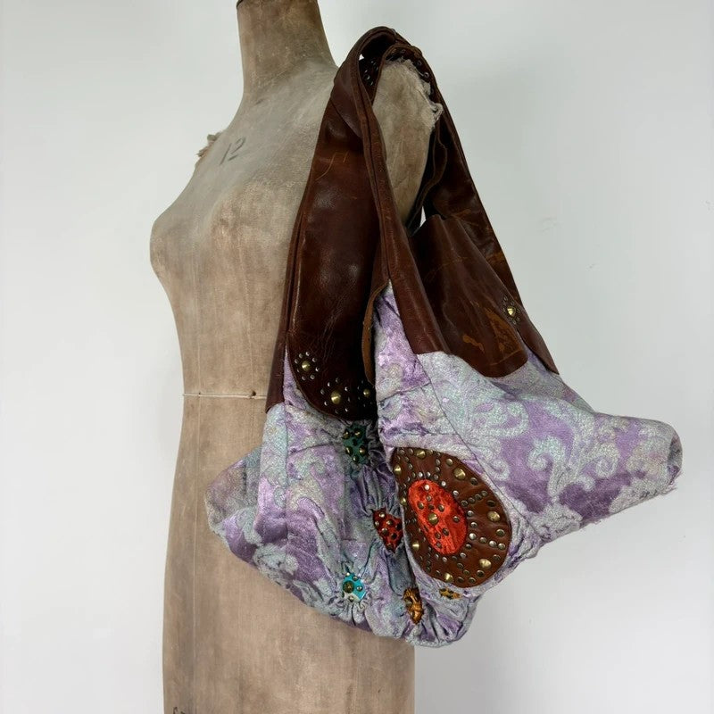 Boho patchwork studded hippy slouchy oversized bag