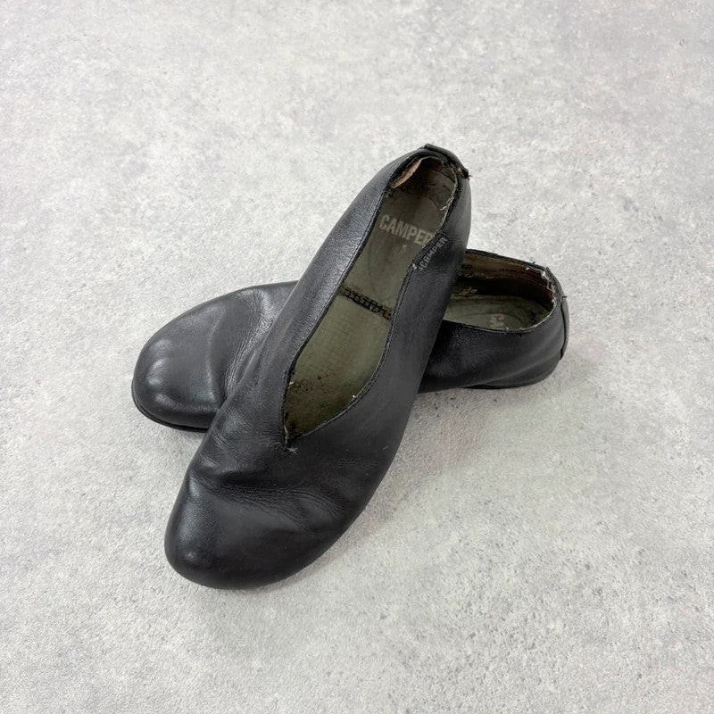 Black leather camper ballet flats