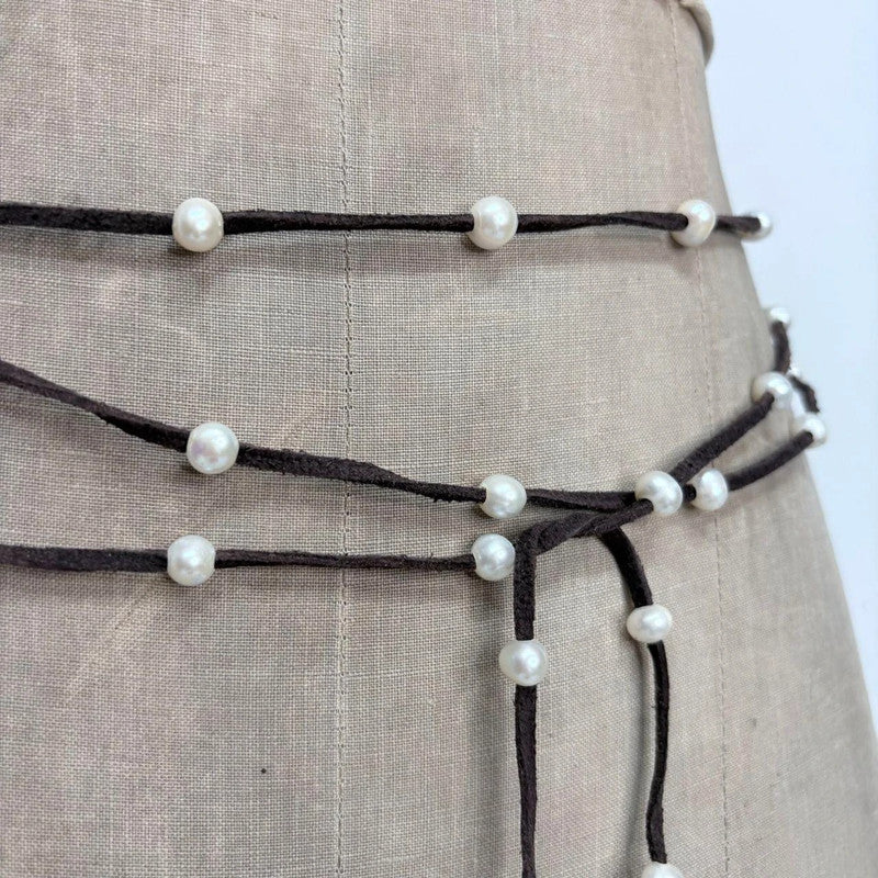 brown suede pearl wrap waist beads