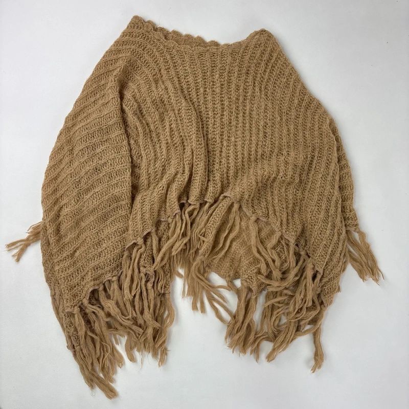 tan sheer knit crochet poncho
