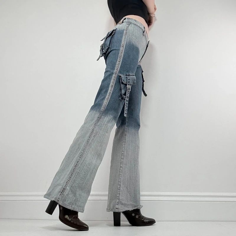 distressed fade flared jeans