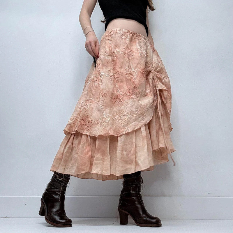 layered cinched fairy linen pink skirt