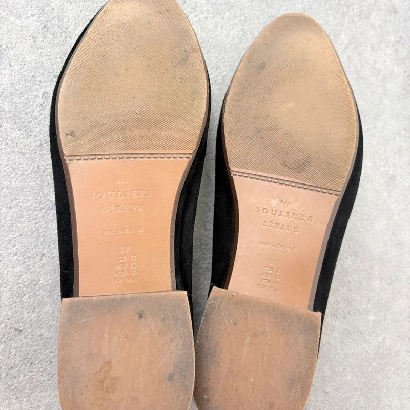 Sezane black leather suede ballet flats