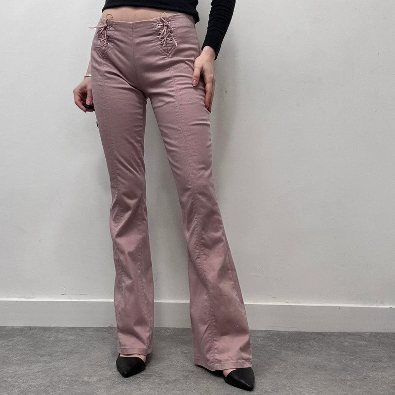 pink corset flared jeans