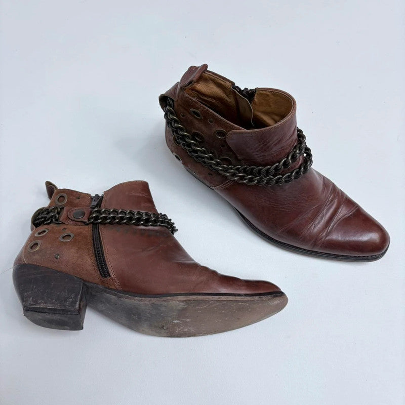 brown leather studded buckle boots