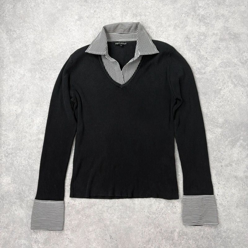 black ribbed knit layered shirt jumper