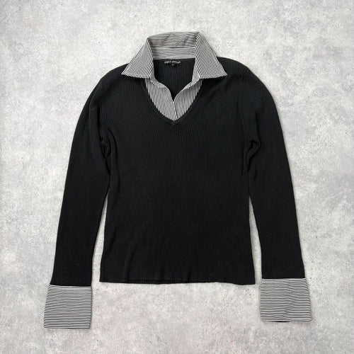 black ribbed knit layered shirt jumper
