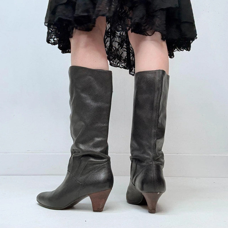 black heel pointed boots