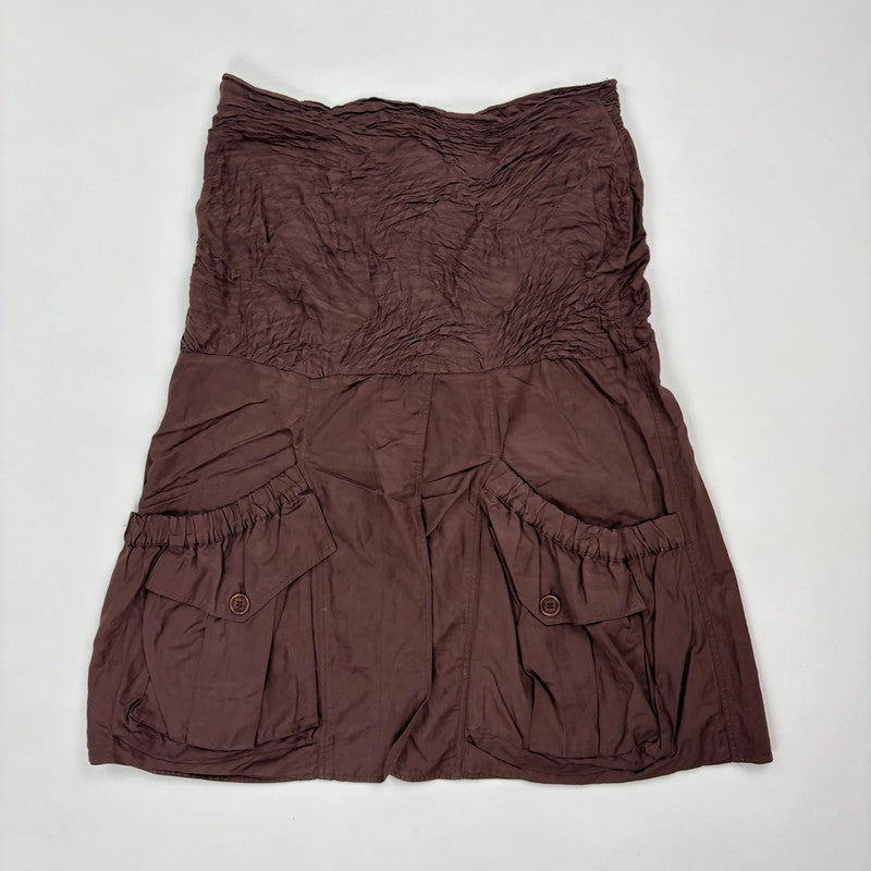 brown crinkle pleated puff skirt