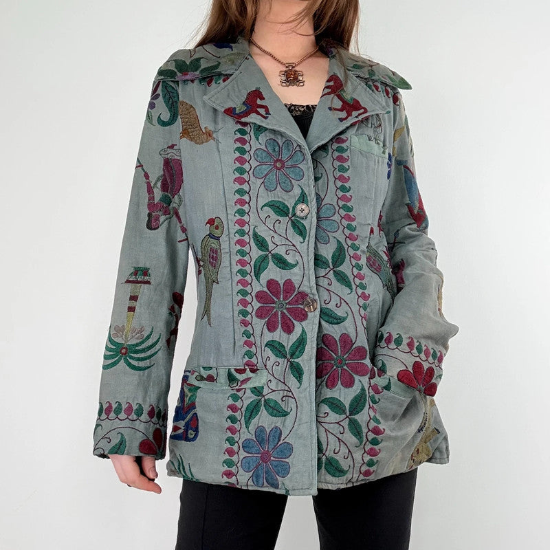 Khaki embroidered boho hippie jacket