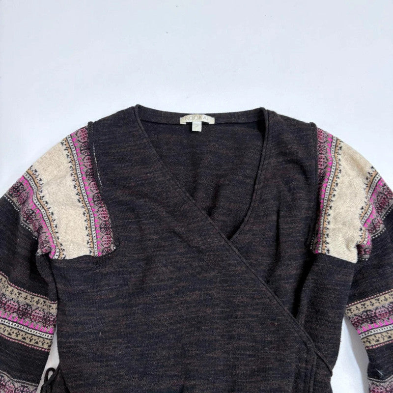 flared arran knit wrap jumper