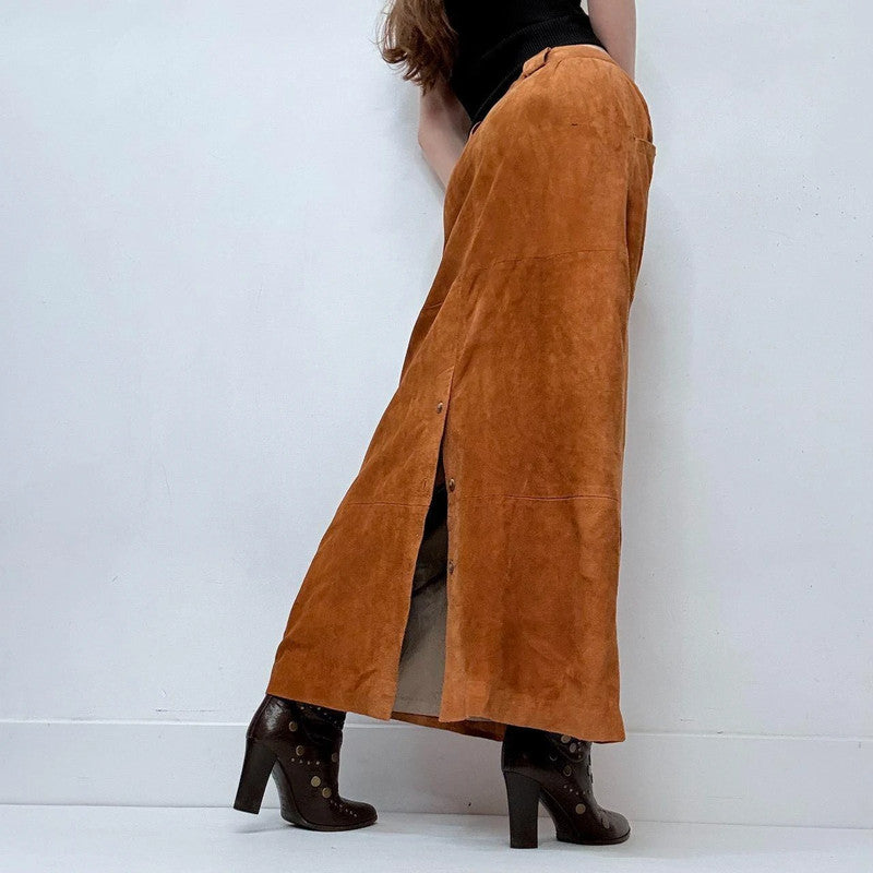 tan suede a-line maxi skirt
