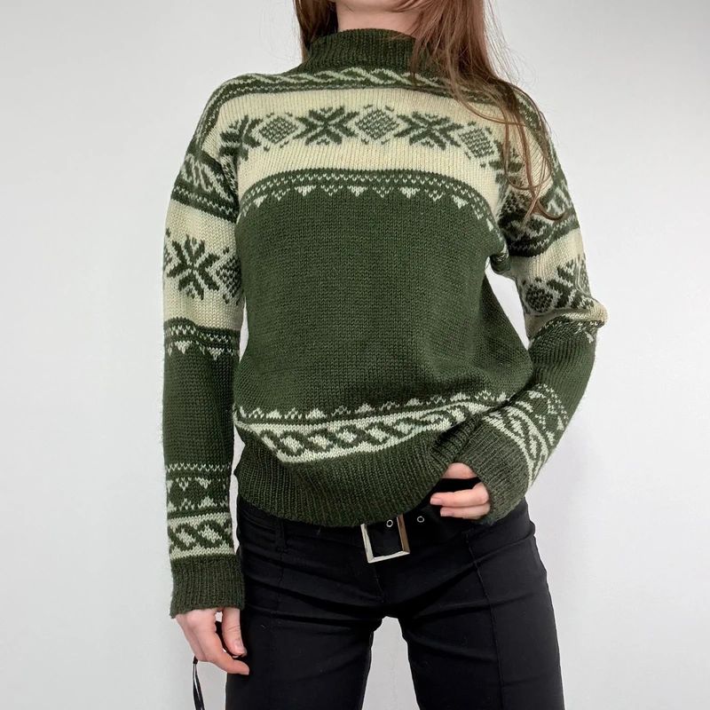 green wool fairisle knitted jumper