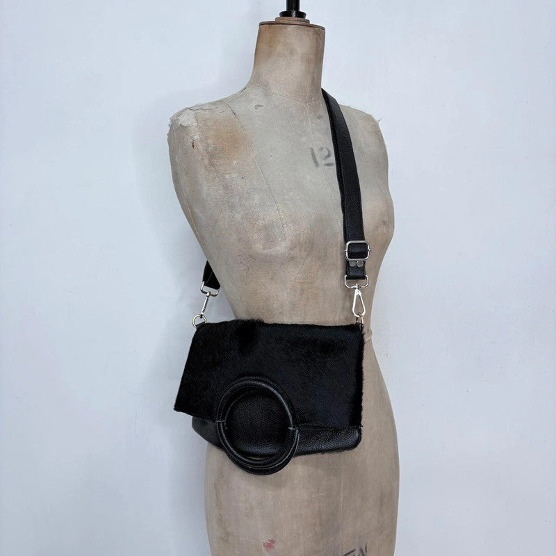 black cowhide leather mini bag