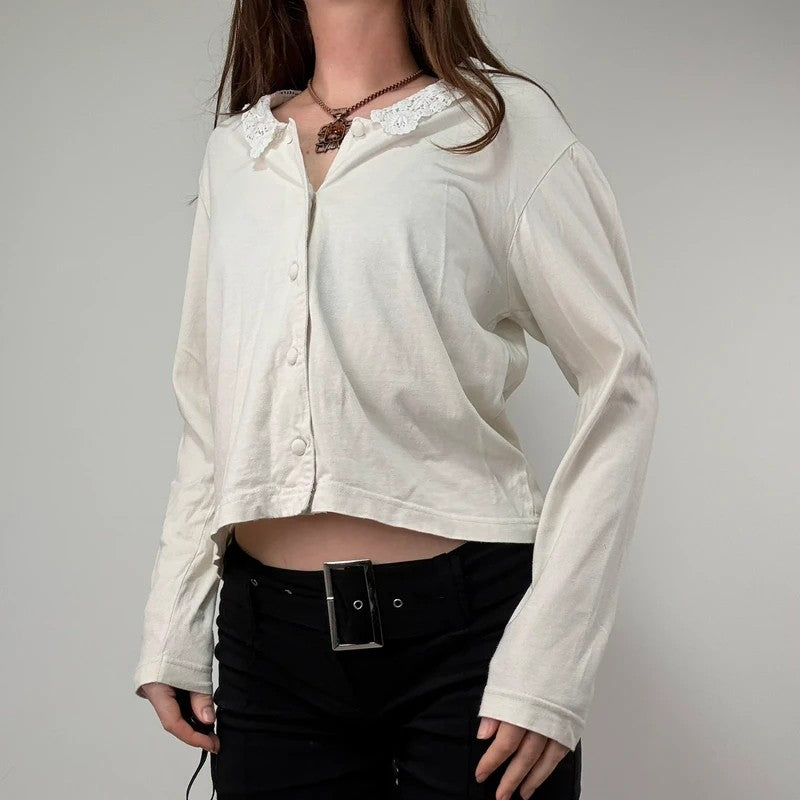 White cotton lace crochet Laura Ashley shirt