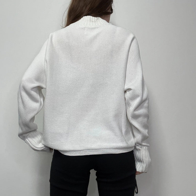 white batwing slouchy cotton knitted jumper