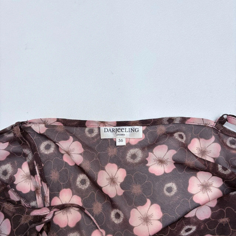 sheer brown flutter mini dress