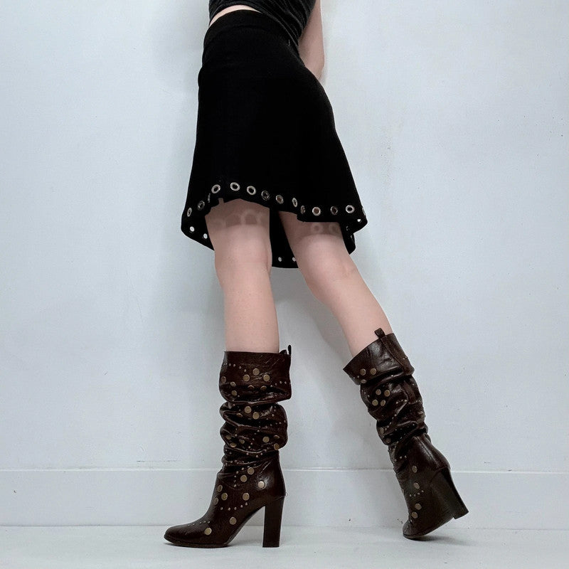 plein sud black eyelet studded mini skirt