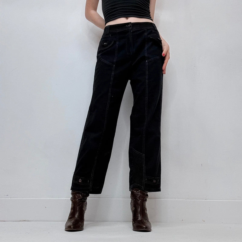 black structured engineered style straight leg trousers