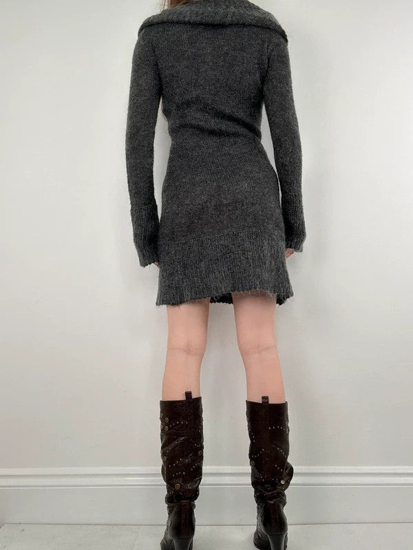 grey mohair knit slouchy off the shoulder dress