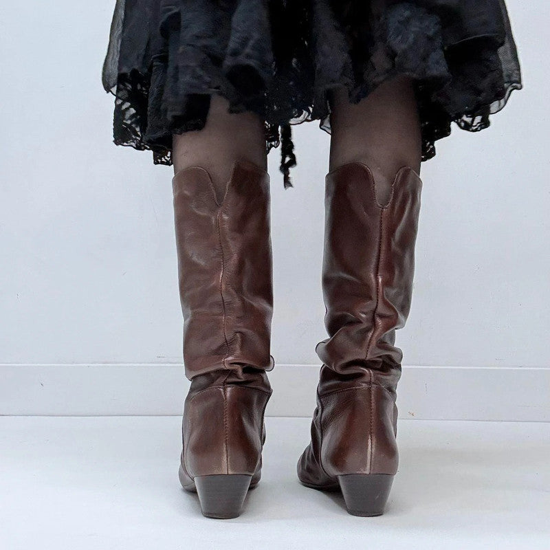 brown leather gathered cowgirl boots