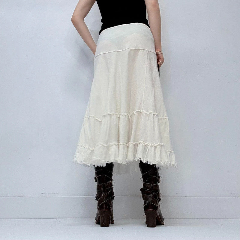 white linen tiered midi skirt
