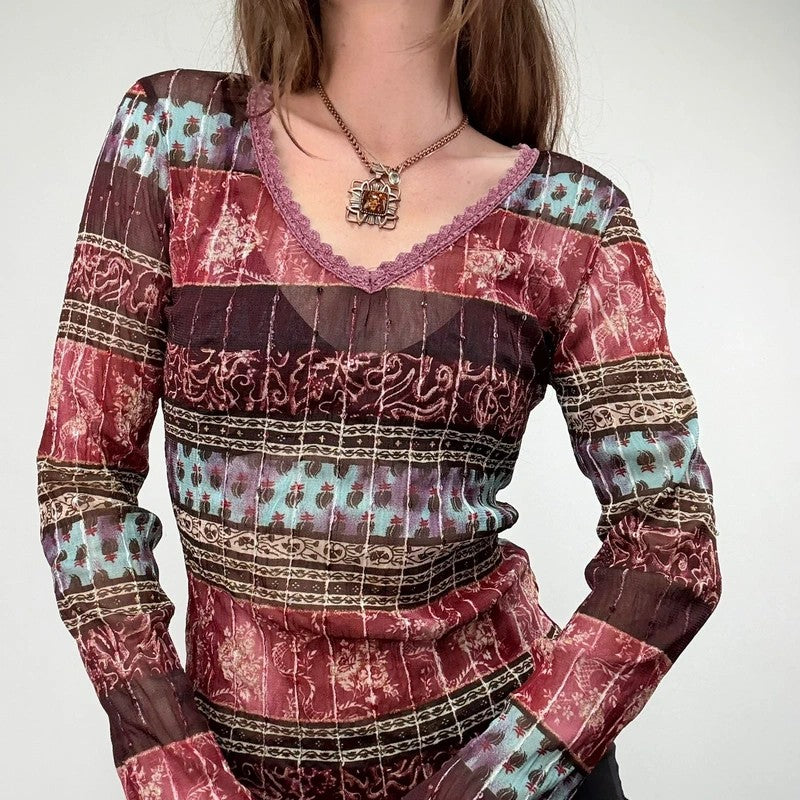 Mesh paisley boho layered graphic summer t-shirt