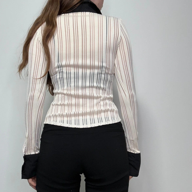 fitted ribbed sheer pinstripe shirt