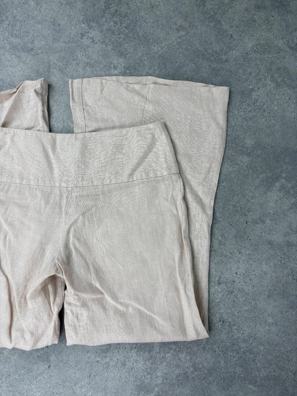 pink beige linen wide leg trousers