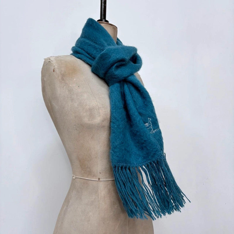 blue wool mohair knit tassel scarf