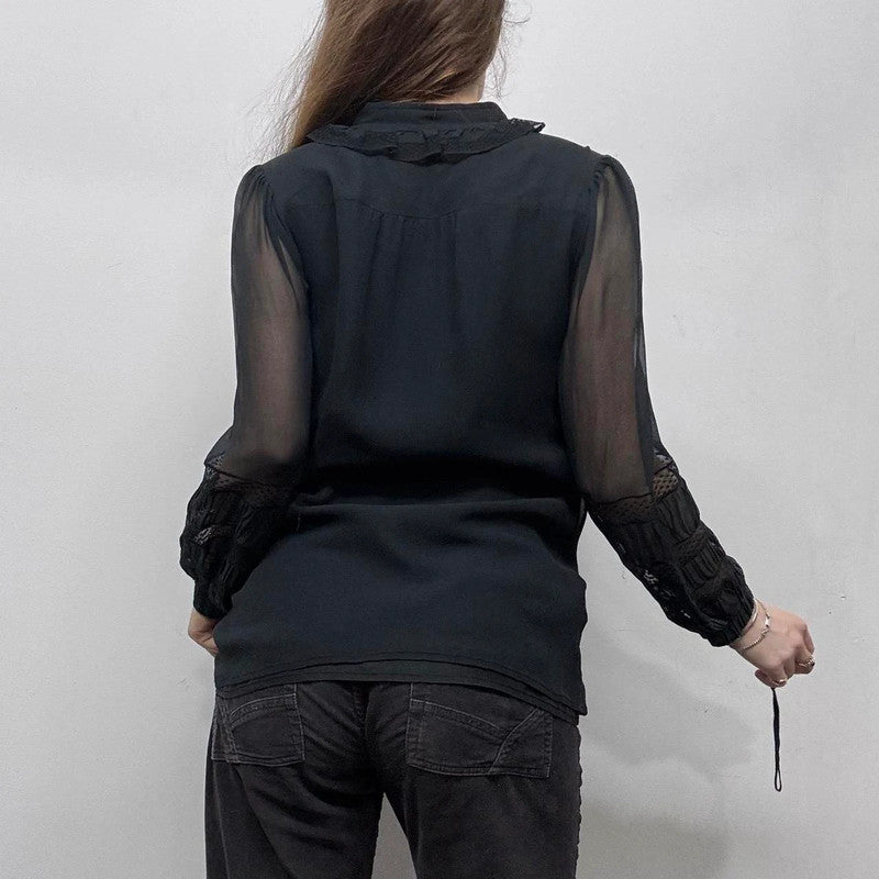 sheer lace silk black gothic shirt