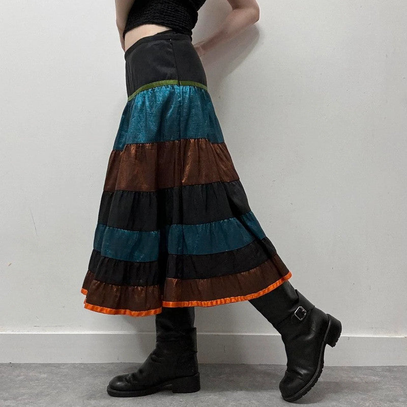 metallic tiered hippie skirt