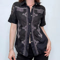 black embroidered stitched button shirt